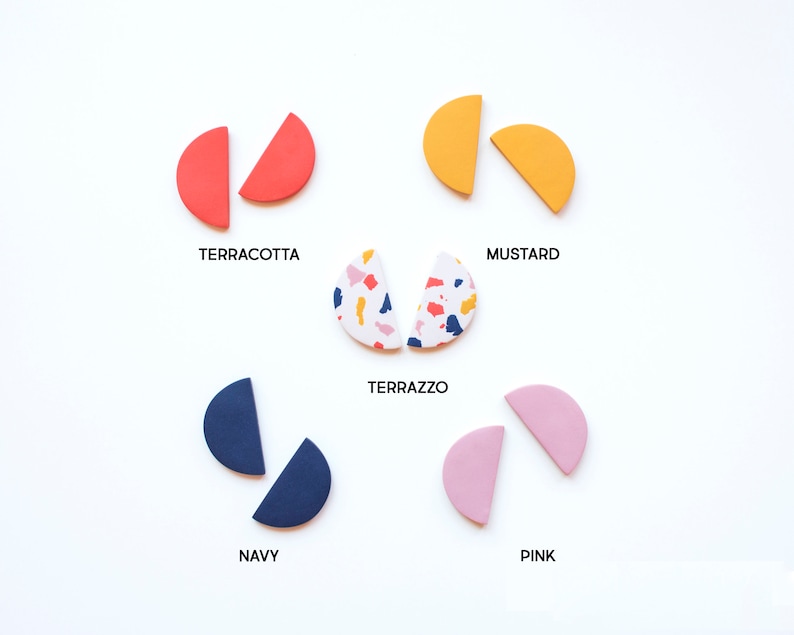 Set di orecchini minimalisti fatti a mano, orecchini moderni, orecchini in argilla ipoallergenica, gioielli geometrici, regalo per la festa della mamma immagine 3