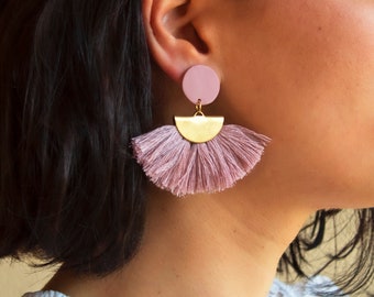 Handmade pink earrings, Macrame earrings dangle, Gift for women, Boho jewelry statement, Big earrings blush, Birthday gift for her