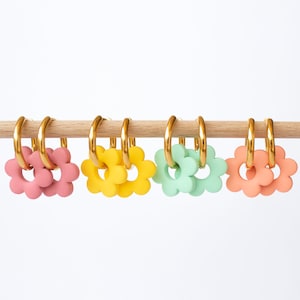 Spring Summer Charm Hoop earrings, Hypoallergenic Flower Clay Earrings Set, Mix & Match charm earrings, Custom Colorful Jewelry Handmade