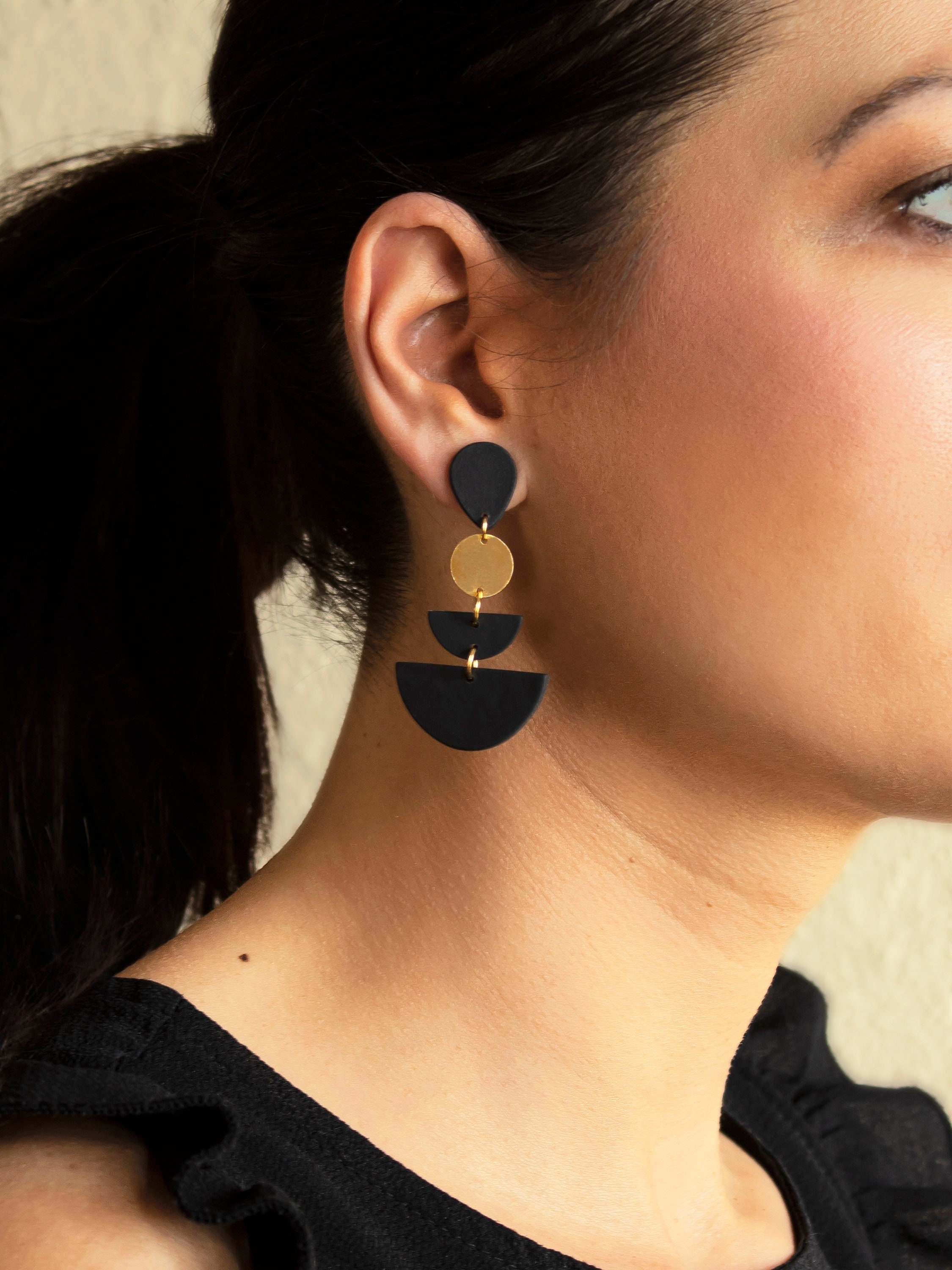 Minimalist Black Earrings Dangle Handmade Clay Earrings