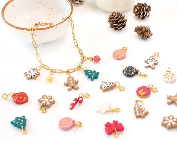 Custom christmas multi charm necklace, Charm jewelry handmade, Holiday necklace, Paperclip necklace 18K Gold Plated, Handmade Gifts for her