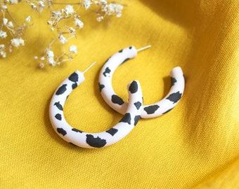 CLEARANCE end collection, Cow Print Hoop Earrings Handmade, Clay hoop earrings, Handmade gifts for women