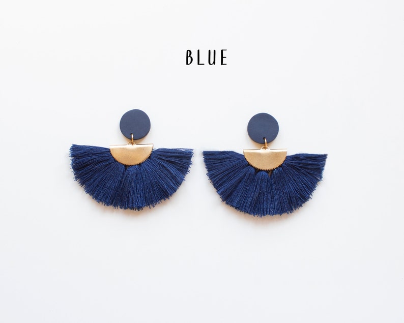 Blue earrings dangle, Clay earrings handmade, Tassel earrings, Big earrings boho, Statement earrings, Gifts for women image 5
