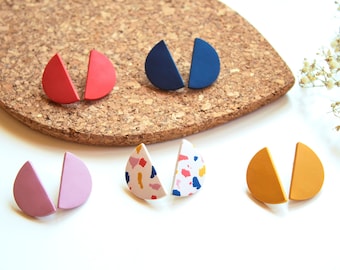 Juego de aretes minimalistas hechos a mano, Pendientes modernos, Pendientes de arcilla hipoalergénica, Joyería geométrica, Regalo para ella