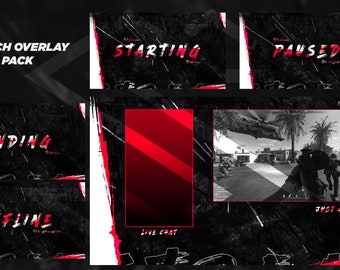 Rood grunge Twitch-overlaypakket | Streamschermen (directe download)