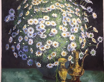 Gänseblümchen in einer Vase, Original Ölgemälde von Mohammad Aref Najib