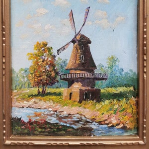 Landscape scene with a windmill, oil painting by Mohammad Aref Najib