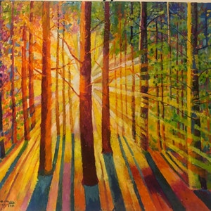 abstract colourful forest painting (oil) original artwork
