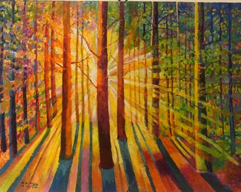 abstrait coloré peinture forestière (huile) œuvre d’art originale