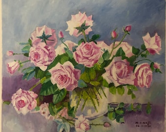 roses in vase still life (oil) original artwork