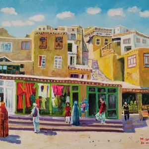 Paisaje urbano afgano pintura al óleo de Kabul "deh afghanane Kabul"