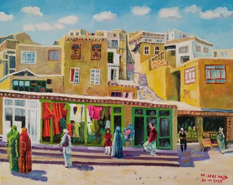 Afghan cityscape oil painting of Kabul &quot;deh afghanane Kabul&quot;