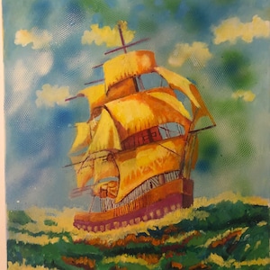 buntes Segelschiff (Öl) Originalkunstwerk