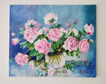 Beautiful Flower Still Life, Roses in a vase, painted by Mohammad Aref Najib