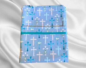 Padded Bible Sleeve Set | Blue Zip Bible Cover | Religious Book Pouch | Bookmark | Pocket | eBook-iPad Case | Handmade | Christian Gift Idea