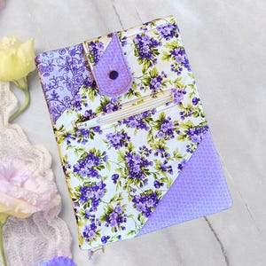 Up-cycled Patchwork, Front Zipper Pocket, Mini Book Sleeve: Padded Handmade e-Reader Snap Pouch