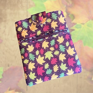 Front Zip Pocket, Kindle Sleeve, Paperwhite Pouch: Handmade Padded eBook Cover, Autumn Leaves