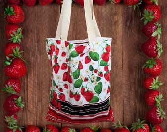 Strawberries Tote Bag | Reversible Tote Bag | Multi Use Tote Bag