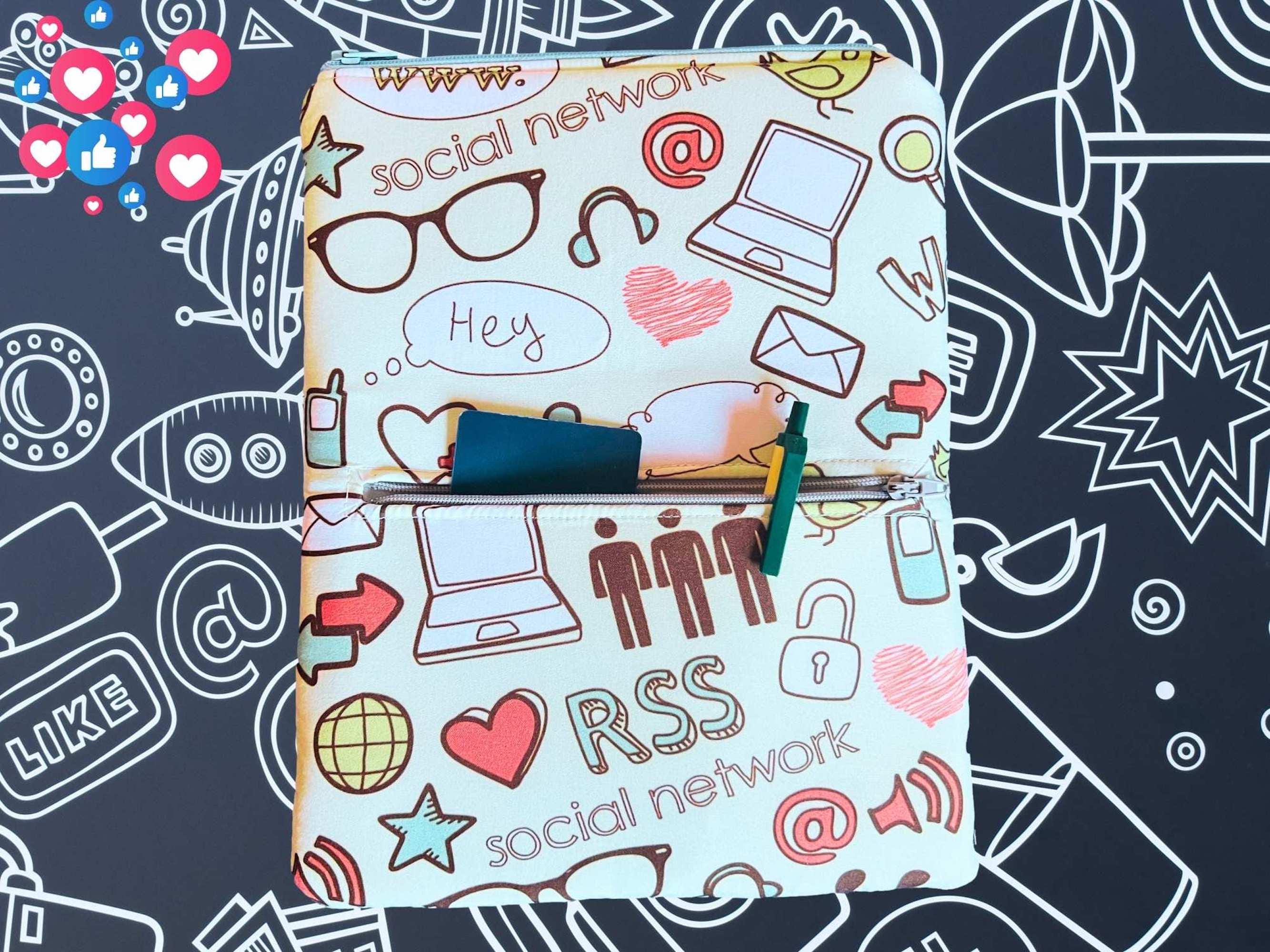 Medium Book Sleeve | Book-eReader Pouch | eBook Cover | Top Zipper | Front Zip Pocket | Handmade | Kindle Case | Bookworm Gift