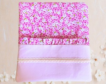 Medium Book Sleeve | Floral iPad Pouch | Kindle Case | Zipper Closure | Ruffle Pocket Cover | Padded | Handmade