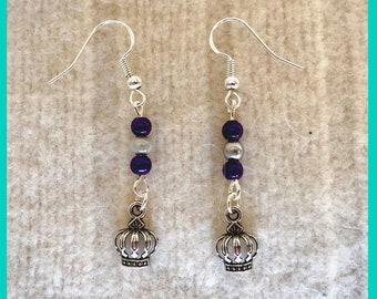 Crown Earrings, Platinum Jubilee Earrings, British Earrings, Purple & Silver Earrings, 925 Sterling Silver