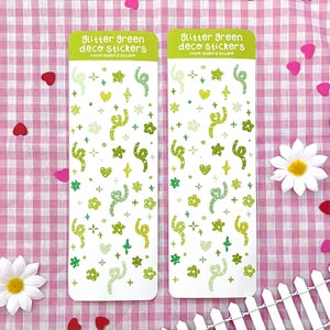 glitter green deco paper stickers | toploader, rainbow, pastel, photo card, pc, bujo, bullet journal, kpop journal, pen pal, cute, stickers