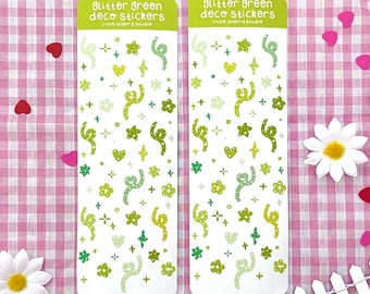 glitter green deco paper stickers | toploader, rainbow, pastel, photo card, pc, bujo, bullet journal, kpop journal, pen pal, cute, stickers