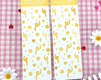 glitter yellow deco paper stickers | toploader, rainbow, pastel, photo card, pc, bujo, bullet journal, kpop journal, pen pal, cute, stickers
