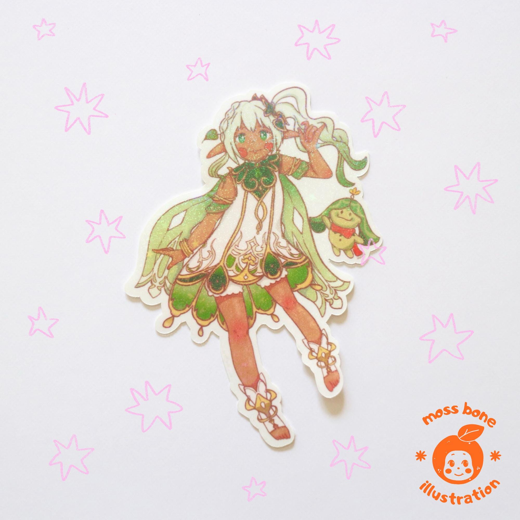 nahida team tiny holographic waterproof vinyl sticker | cute, pretty, video game, genshin, sumeru, laptop, water bottle, decal