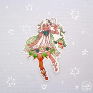 nahida team tiny holographic waterproof vinyl sticker | cute, pretty, video game, genshin, sumeru, laptop, water bottle, decal
