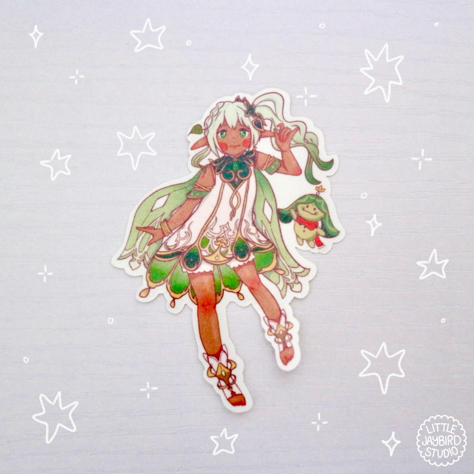 nahida team tiny holographic waterproof vinyl sticker | cute, pretty, video game, genshin, sumeru, laptop, water bottle, decal