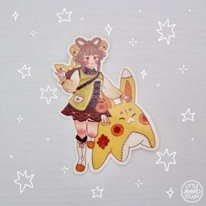 yaoyao team tiny holographic waterproof vinyl sticker | cute, pretty, video game, genshin, liyue, laptop, water bottle, decal