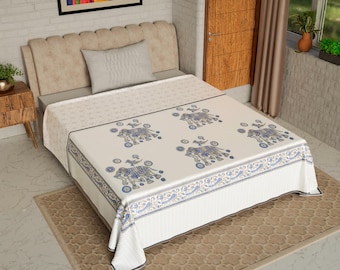 Manta Dohar de algodón indio con estampado a mano: ligera y reversible