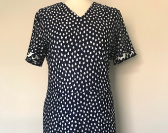 Handmade Vintage Blue and White Lead Print Midi Dress