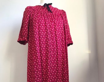 1980s Red Midi Dress with Broderie Anglaise Collar