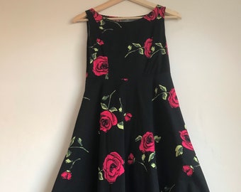 Vintage Rose Design Fit and Flare Midi Dress