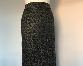 Vintage Black and Gold Lace Maxi Skirt