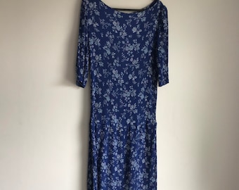 1990s Blue Floral Midi Dress by Minx