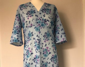 Handmade 1970s Blue Floral Dress