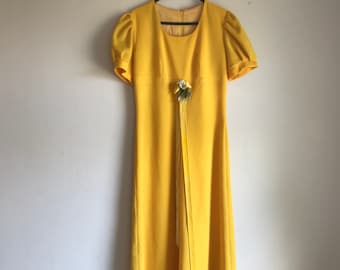 1970s Sunshine Yellow Maxi Dress with Empire Line Bust