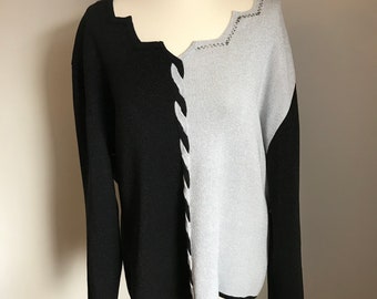 Women's Silver and Black Beaded Jumper