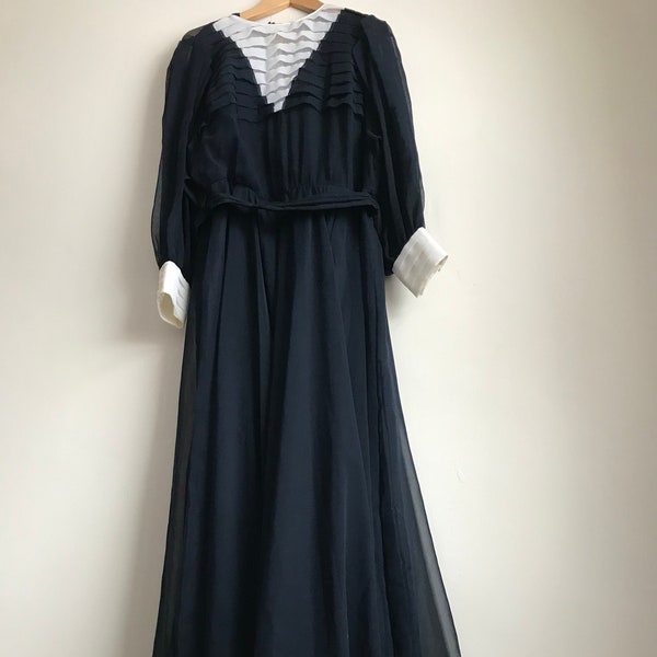 Full Length Vintage Navy Chiffon Dress by Smodell