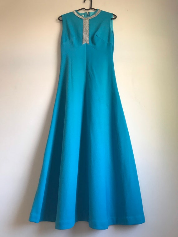 1960s Blue Maxi Dress with Silver Trim, by Richar… - image 3