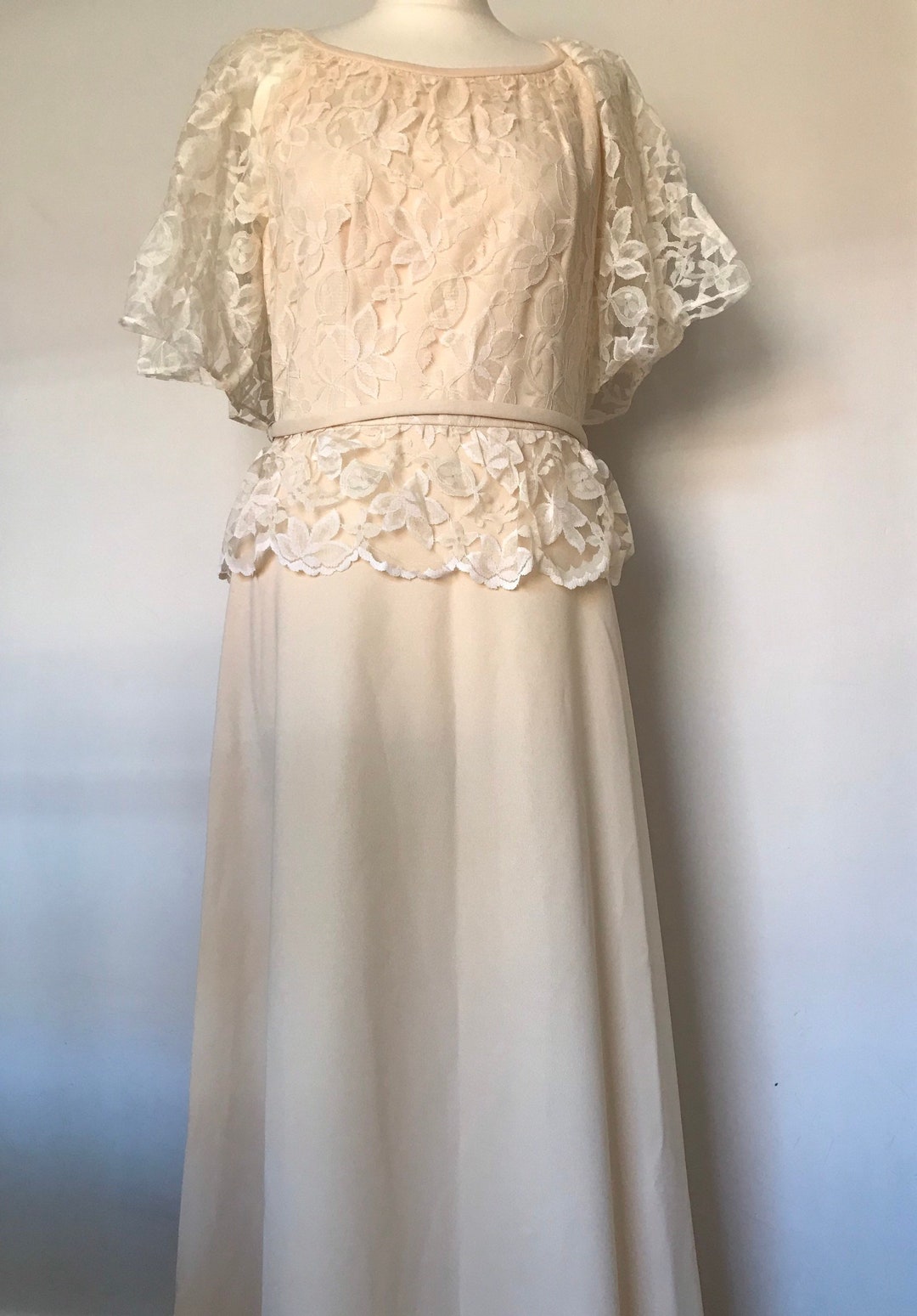 Vintage 1970s Cream Lace Maxi Dress