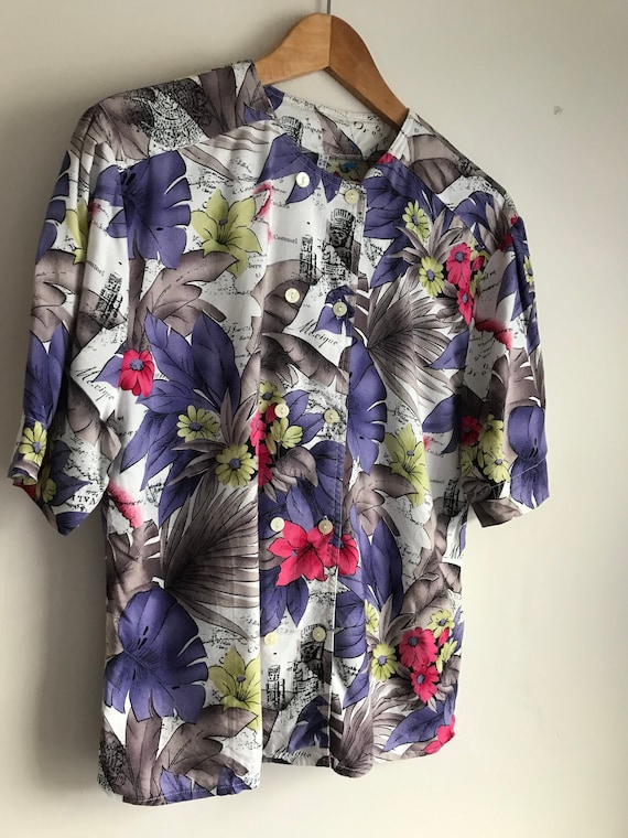 1980s Tropical Design Vintage Blouse - image 1