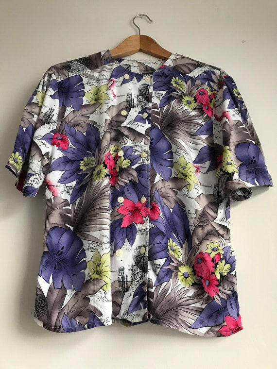 1980s Tropical Design Vintage Blouse - image 2