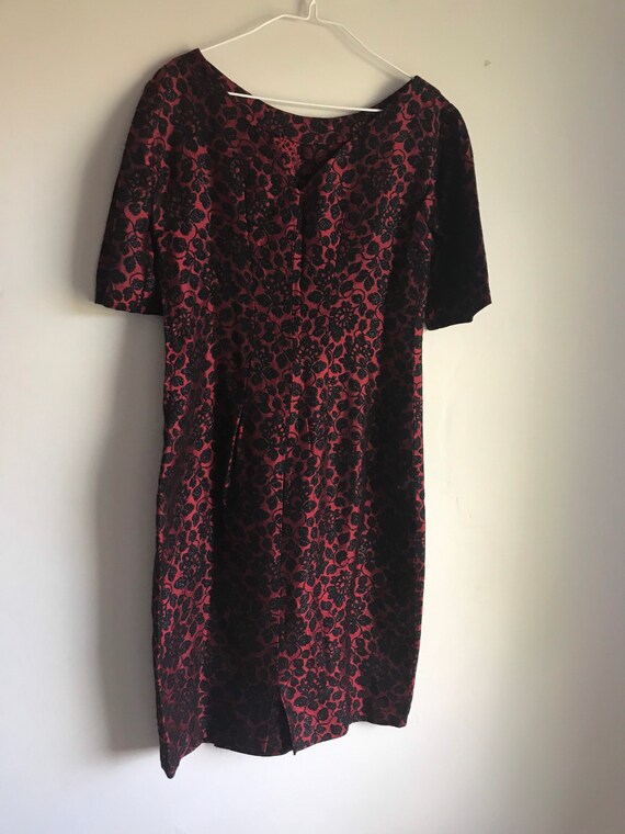1960s Red Floral Wiggle Dress 10