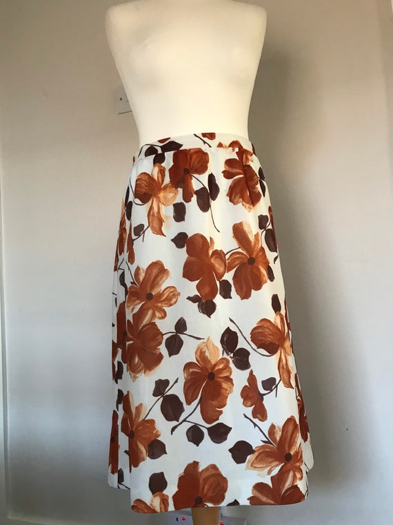 1970s Autumnal Floral Midi Skirt - image 1