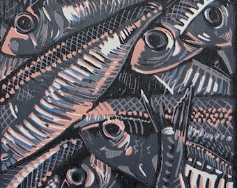 Handmade Limited Edition Lino Print - Fish Market