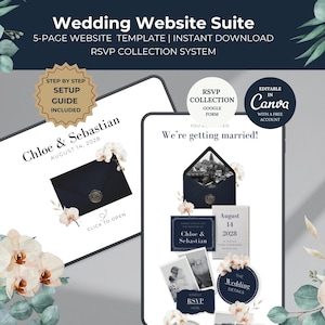 5-Page Wedding Website Suite | Animated Envelope Reveal | Canva Invitation Website Template |  Custom Countdown Timer